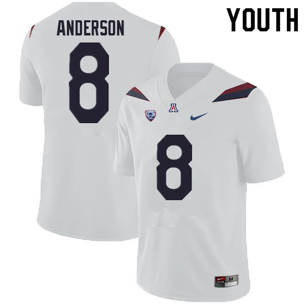 Youth #8 Drake Anderson Arizona Wildcats College Football Jerseys Sale-White - Click Image to Close